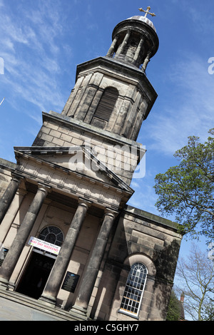 ST CHAD`S CHURCH, an popular landmark in Shrewsbury,it is viewed here against a blue sky and extreme angled aspect. Stock Photo